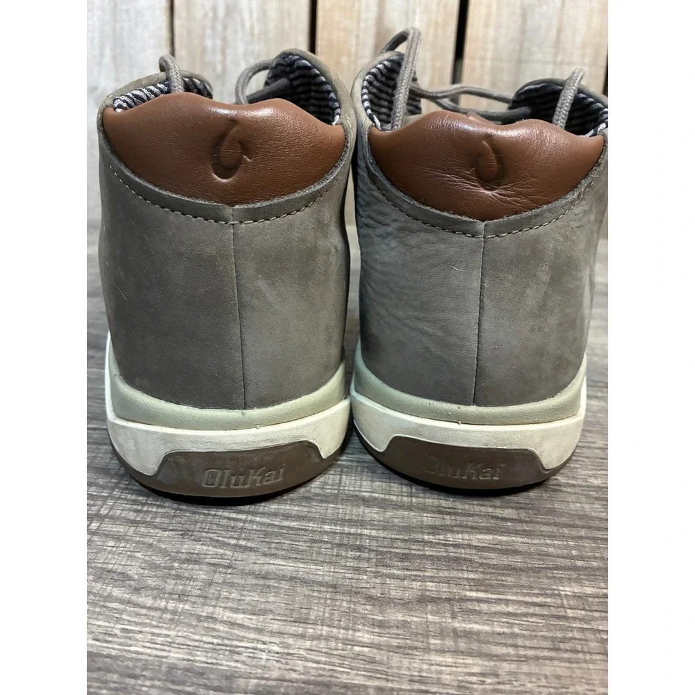 OluKai Papaku Ili Mens 11 Grey Leather Chukka Boots Mid Top Sneakers 10520-1313